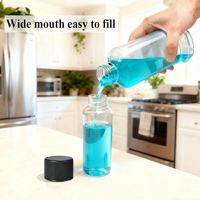 DNSEN Travel Bottles for Toiletries 3.4 oz Travel Size Mouthwash Bottles with Black Screw Cap, BPA Free Leak-Proof Portable Liquid Container 5 pack - Image 6