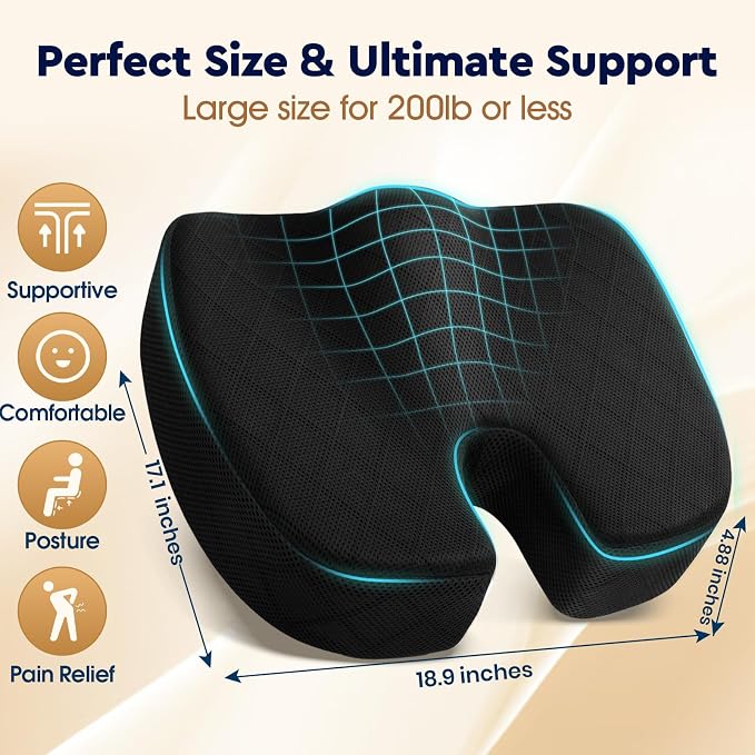 Seat Cushion, Memory Foam Office Chair Cushion - Grey, XXX-Large | for Car Seat, Airplane, Desk Chair - Sciatica & Hip & Coccyx Pain Relief Cushion for Long Sitting Office Workers, Car Drivers - Image 2