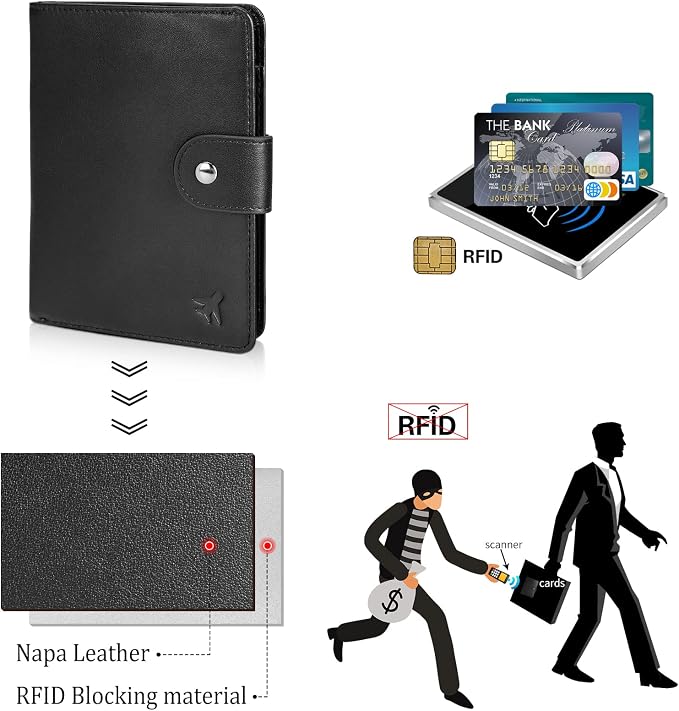 Polare Luxury RFID Blocking Leather Passport Holder Travel Wallet For Men and Women (Black(Snap Version)) - Image 7