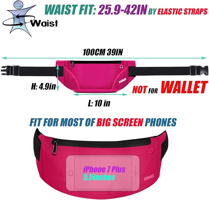 USHAKE Running Belt,Men or Women Ultra Light Bounce Free Waist Pouch Bag Fitness Workout Belt Sport Waist Pack Exercise Waist Bag for iPhone Samsung LG in Running Gym Marathon (Red) - Image 3