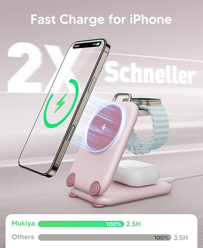 PaktVault Traveling Fast Wireless Charging Station for Apple Devices | Magnetic 3 in 1 Phone Charger Stand for MagSafe-enabled iPhone 17 16 15 14 13 12 Pro Max Plus Air, Apple Watch&Air pods Pro - Image 3