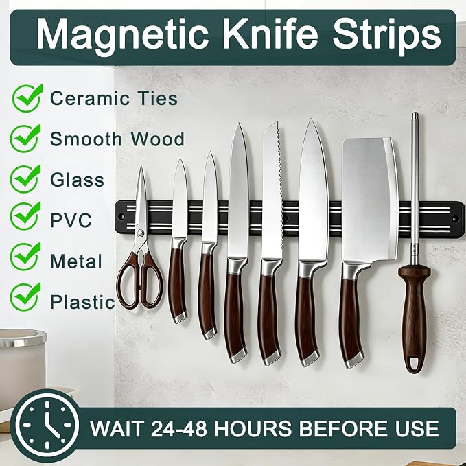 19.7in Magnetic Knife Strips,Magnetic Knife Holder for Wall/Refrigerator | Strong magnetic holder，magnetic tool organizer screws or tape installation,Saves counter space, keeps kitchen tidy - Image 4