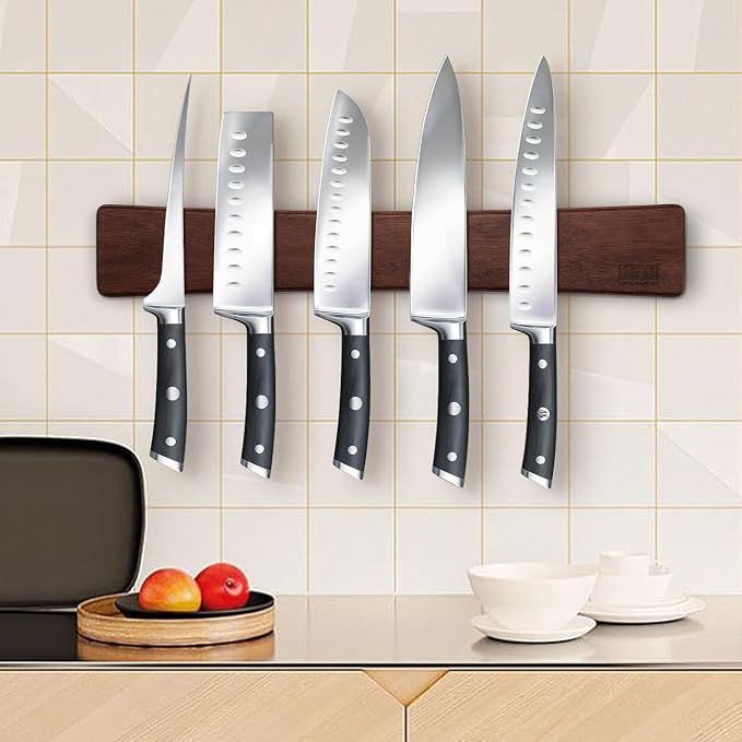 HOSHANHO Magnetic Knife Strips, Magnetic Knife Holder for Wall 16 Inch | Acacia Wood Knife Magnetic Strip Use as Knife Bar, Knife Holder for Kitchen Utensil Organizer, Ideal Cooking Gift for Chef - Image 5