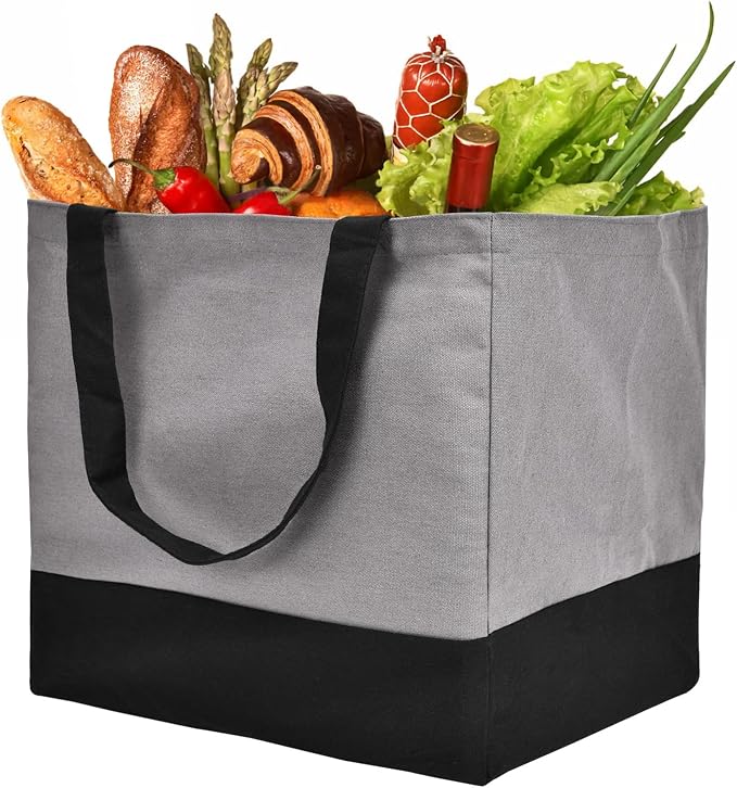 Canvas Reusable Grocery Bags Heavy Duty, 8.3 gal Foldable Large Tote Bag with Handles, Holds 60 lbs Canvas Shopping Bags, 1 Pack by CNaiyunpin