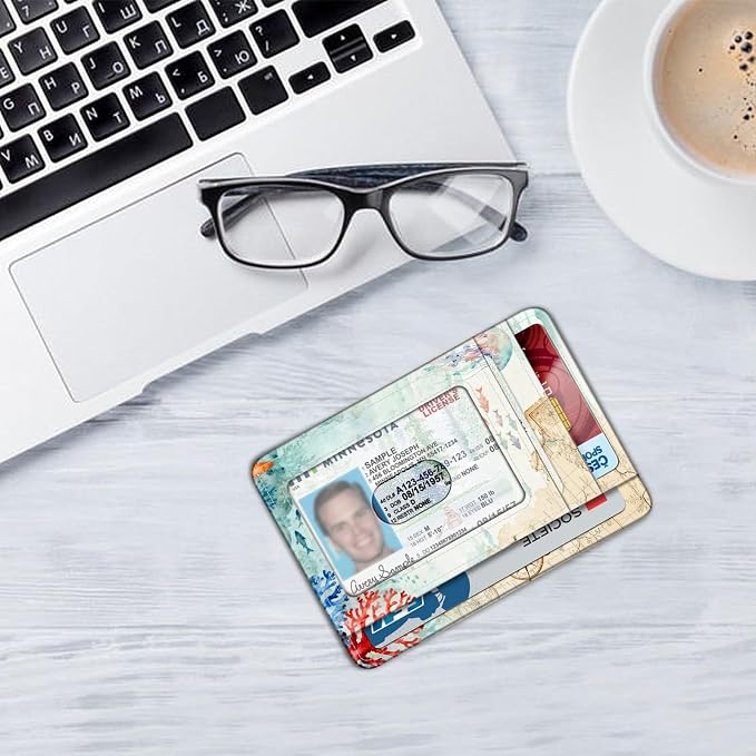 FINTIE Slim Front Pocket Wallet, RFID Blocking Credit Card Holder | Minimalist Card Cases with ID Window for Men Women, underwater world - Image 7