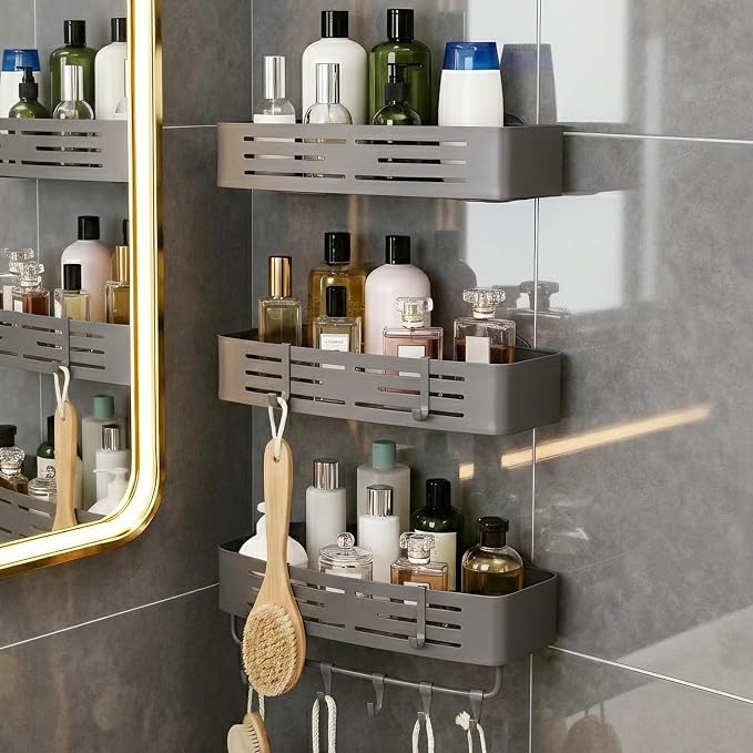 3-Tier No-Drill Storage Caddy with Hooks&Towel Bar,Organizing Solution for Bathroom,Shower&Kitchen,Holds Shampoos,Soaps,Sponges&Cleaners,Rectangle by Unknown