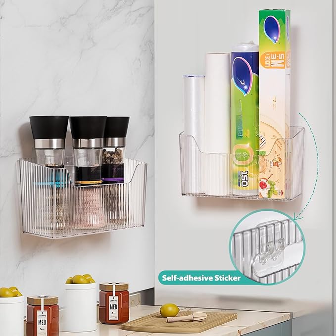 Sinnsally 2 Pack Cabinet Door Organizer,Self Adhesive Lid Organizer Inside Cabinet Storage Boxes,Stackable Hanging Basket Bins Wall Mounted Shower Caddy Holder for Kitchen,Bathroom,Pantry(Clear White) - Image 4