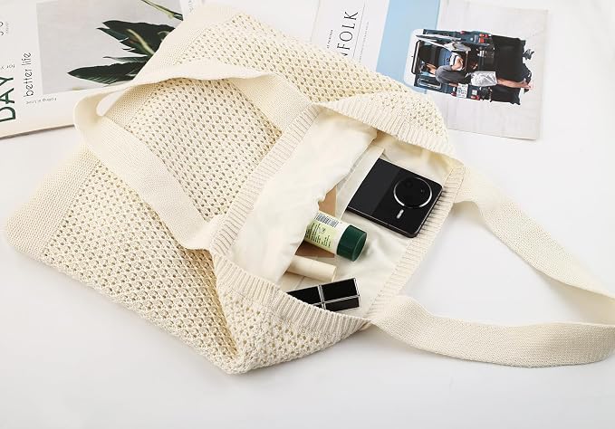 COOKOOKY Crochet Beach Tote bag Summer Beach Bag for Women Aesthetic Mesh Tote Bag Hippie Bag Knit Bag - Image 6