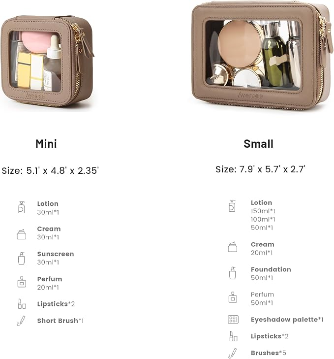 Aveniee Clear Makeup Bag Set (2-Piece Mini & Midi) - Travel Toiletry Organizer for Women, Waterproof Cosmetic Pouch & Car Accessory for Travel Size Toiletries, Taupe - Image 2