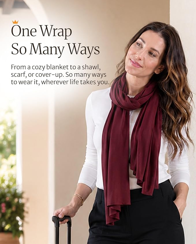 Pashmina Shawl Wraps for Women | USA Made Travel Scarf for Women | Lightweight & Soft Pashmina | Evening Dresses | Travel Scarf Airplane | UPF 50+ Sun Protection | 68x35in - Image 6