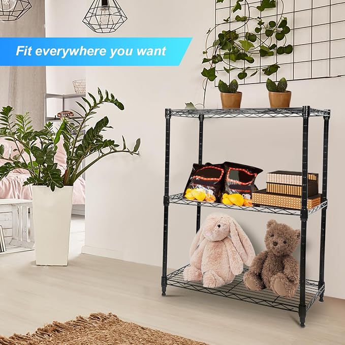 Whitmor 3 Tier Storage Shelves, Heavy Duty with Wheels, Adjustable Wardrobe Rack, 400 lbs Capacity per Shelf, Max 1200 lbs Total for Kitchen, Bathroom, Garage, 24" L x 14" W x 30.5" H, Black - Image 2