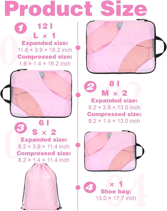 6 Pcs Set ompression Packing Cubes, Expandable Large Packing Cubes for Suitcases and Backpack, Compression Suitcase Organizers with Shoe Bag for Travel - Image 2