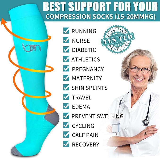 Compression Socks for Women & Men Circulation(6 pairs)-Graduated Supports Socks for Running, Athletic Sports - Image 4