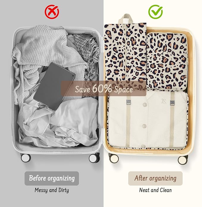 9 Set Packing Cubes for Travel Essentials - Lightweight Carry-On Luggage Organizer Bags with Shoe, Clothes & Laundry Bags for Airplane, Family & Business Travel, Leopard print - Image 8