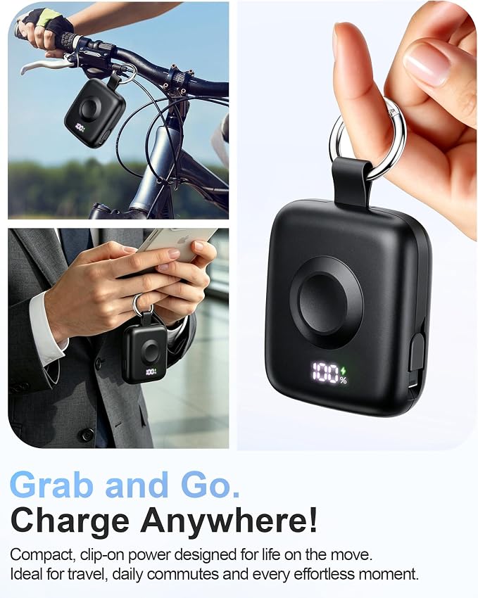 Portable Charger 3 in 1, Smaller 10000mAh Built-in Cables 22.5W Power Bank | Travel Essentials, Fast Charging, Keychain Battery Pack for iPhone17/16/15/14/13, Android, iWatch Ultra/11/10/9/8, Black - Image 6