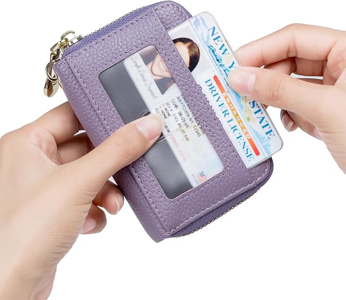 imeetu Rfid Credit Card Holder, Businese Card Case, Wallet for Women Men | Genuine Leather Card Wallet with id Window, Keychain & Double Zipper, Water-resistan Small Wallet with Gift Box, Daily Travel - Image 2