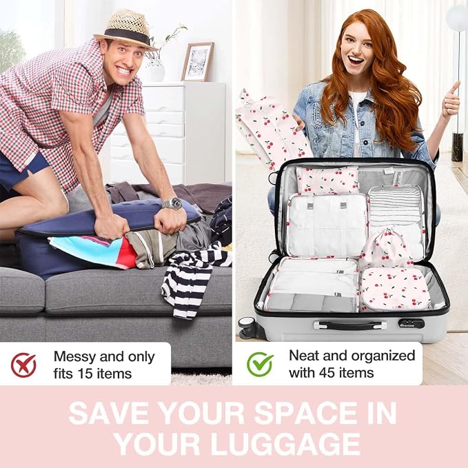 8 Set Packing Cubes for Suitcases,Packing Cube with Shoe, Cosmetics, Clothing, and Accessories Bags Packing Cubes for Travel Luggage Organizer Women Men(Cherry) - Image 6