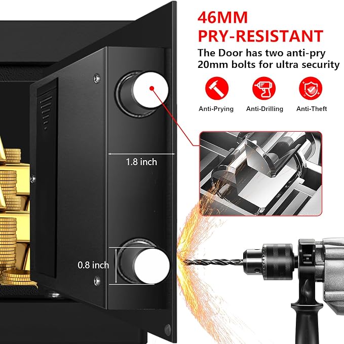 1.3 Cub Small Safes for Home Use Fire and Water Proof, Digital Security Fireproof Safe Box with Combination Lock, Smart Alarm System and Removable Shelf, Fire Safe for Home Documents Valuables - Image 3