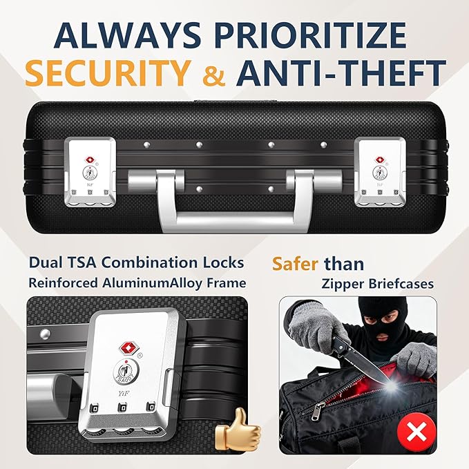 Fireproof Document Box, Ultra Hard Metal Frame Fireproof Safe Box | Aluminum Alloy Frame Zipperless All-Around Fireproof Document Organizer with TSA Lock Black - Image 4