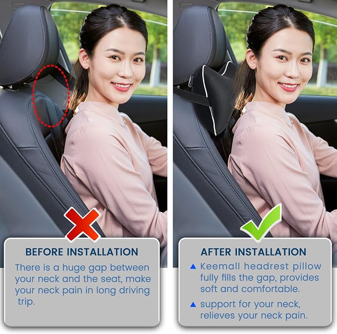 Keemall Inflatable Car Neck Pillow, Soft Headrest Inflatable Car Pillow for Driving Seat with Adjustable Strap, Comfortable Ergonomic Design Neck Support and Breathable Washable Cover - Image 3