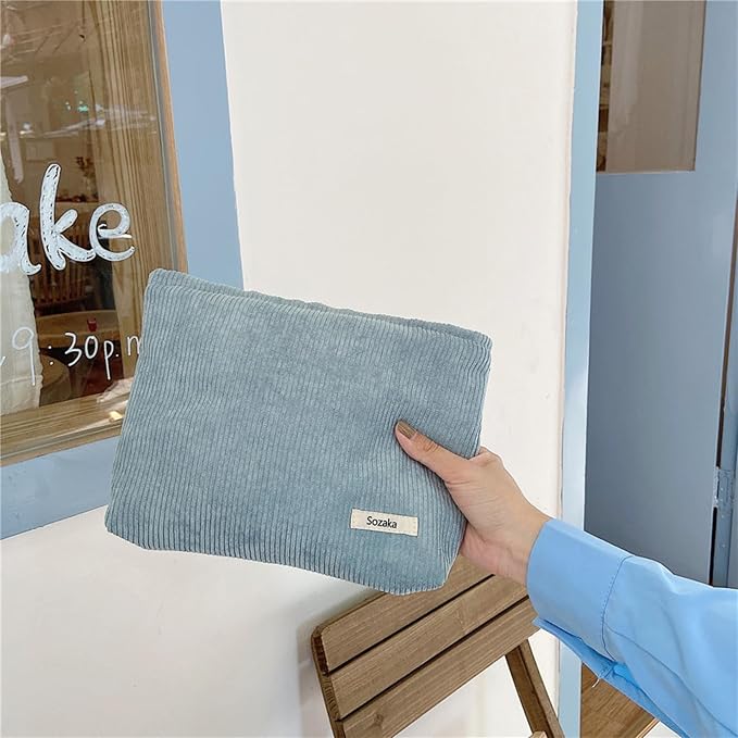 Cosmetic Bags for Women - Corduroy Cosmetic Bag Aesthetic Women Handbags Purses Smile Dots Makeup Organizer Storage Makeup Bag Girls Case Bags (Pure Light blue) - Image 5