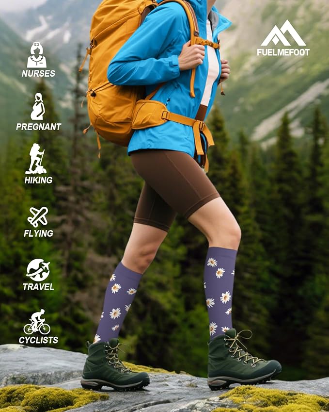 6 Pairs Compression Socks for Women & Men 15-20mmHg Knee High Socks | Graduated Compression Socks Supports Circulation, Ideal for Nurses Pregnancy, Travel, Flying, Running & Daily Wear - Image 7