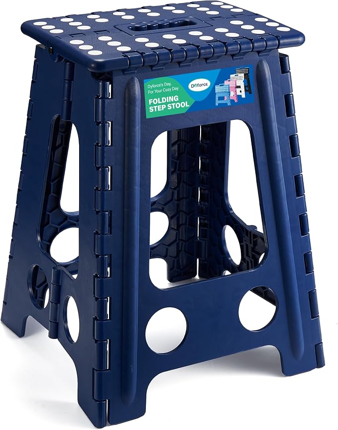 Dyforce Folding Step Stool 17.5 Inch,400lbs Foldable Step Stool for Adults | Step Stool Foldable Blue,Non-Slip Plastic Stepping Stool with Carry Handle,Lightweight for Bathroom Kitchen Bedroom Garden by DyforceHomeDecorCOLTD