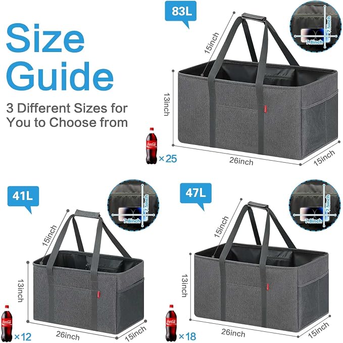 LHZK Standing Extra Large Utility Tote Bag with Metal Wire Frame and the Sides Rinforced, Extra Large Tote Bag with Handle, Reusable Grocery Bags Foldable, Beach Bag, Car Tote (Gray, 26''x15''x13'') - Image 5