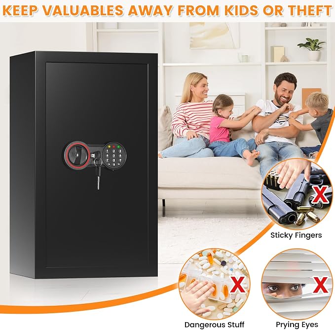 6.0 Cu Ft Large Safe Box for Home Use, 27.6"H Heavy Duty Home Safe | with Alarm System, Removable Shelves, Wall/Floor Mountable Anti-theft Security Safe for Money Jewelry Documents - Image 8