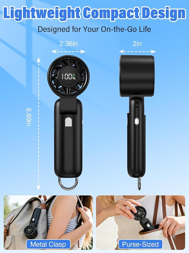 AI Handheld Fan Turbo, 100-Speed Portable Fan Rechargeable, Mini Fan with 12800 RPM Strong Airflow, Foldable 4-in-1 Personal Fan for Travel, Camping, Beach & Office, USB-C & Lightweight & Quiet - Image 6