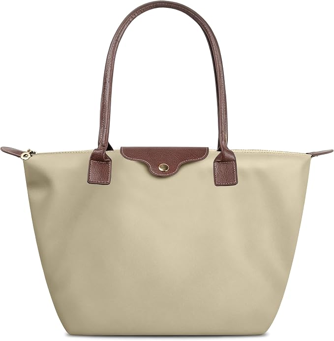Nylon Tote Bag for Women, Lightweight Foldable Shoulder Tote with Zipper, Large Work Travel Bag for Everyday Use by ALUWU