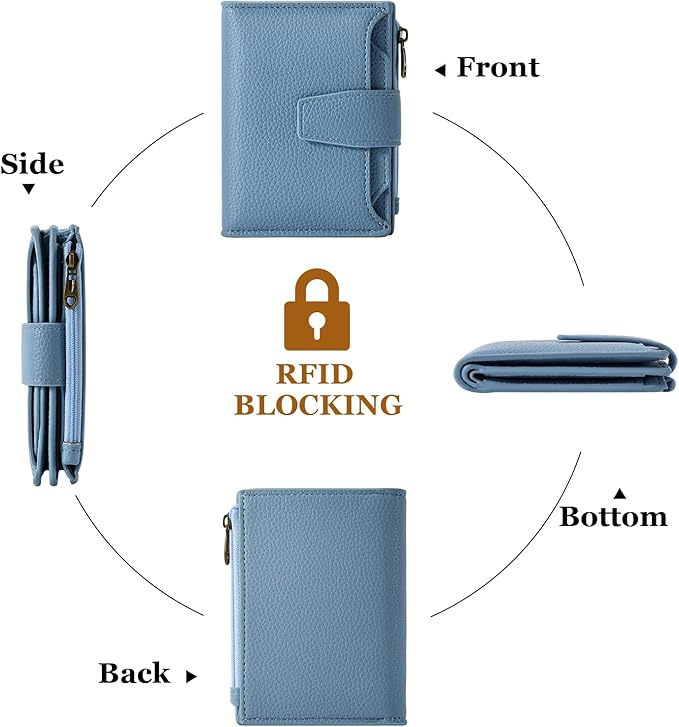 Small Wallet Women RFID Blocking Soft Leather Bifold Compact Card Holder Wallet for Women with Zipper Coin Pocket 4 ID Window - Image 4