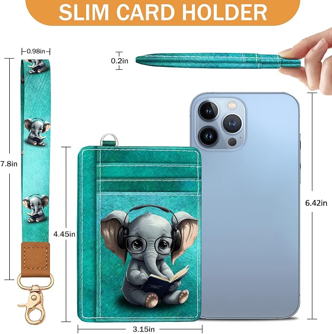 Yonlevres Elephant Credit Card Holder Slim RFID Wallet Women Wristlet Cute | Front Pocket, Handy, RFID Blocking, Woman Girls Ladies Gifts, D-ring for Keychain,Thin Mini Card Case, ID Window, PU Leather - Image 6