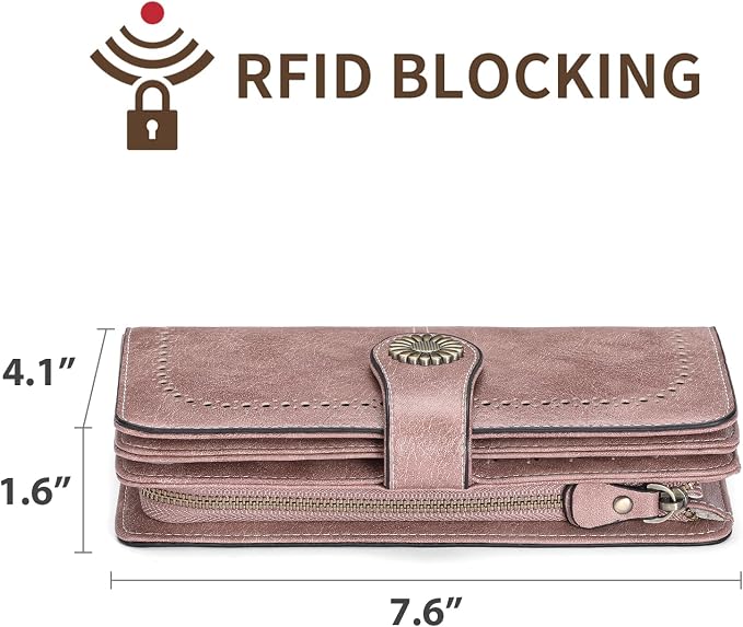 SENDEFN Wallets for Women Leather Credit Card Holder with RFID Blocking Large Capacity Wristlet | with RFID Blocking - Image 4