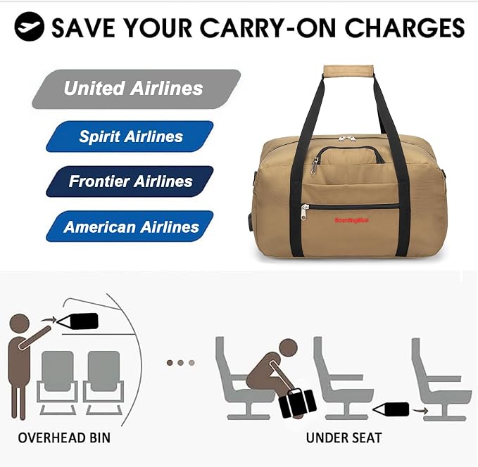 17x10x9 United Airline Personal Item Under Seat Duffel Bag With Free Pillow And USB Port (Beige) - Image 6