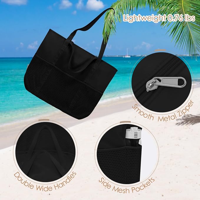 KABAQOO Large Beach Bag Waterproof Sandproof Tote Bag for Women with Zipper & Mesh Pockets for Pool Swim Travel Everyday | waterproof - Image 7