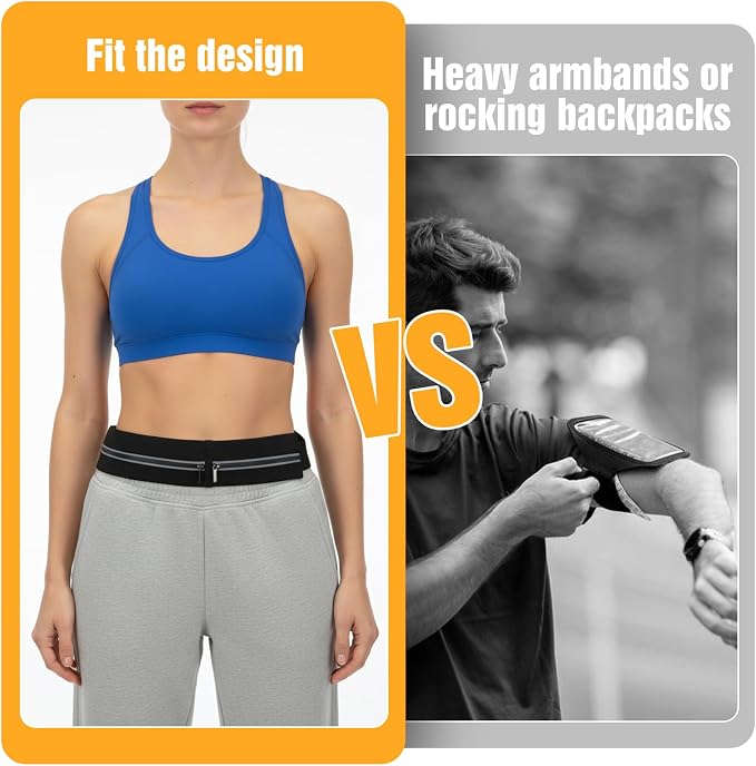 Slim Running Belt with 2 Pockets for women & Men,Runners Fanny Pack Phone Holder,Reflective Fanny Pack,Running Gear Accessories with Buckle(Black) - Image 5
