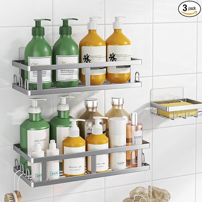 Youvip Shower Caddy, Silver | Adhesive, No Drill, Large Capacity, Rustproof, Bathroom Organizer by YOUVIP