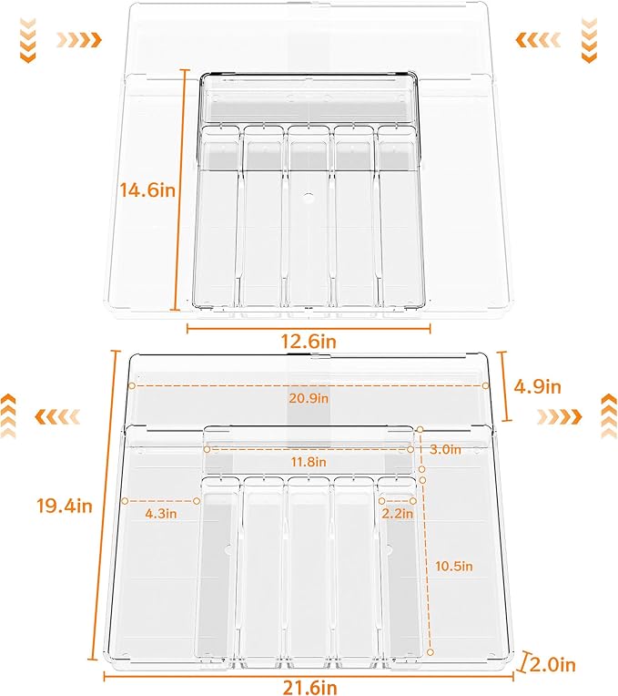 BPA-Free Expandable Utensil Drawer Organizer - Clear Plastic Adjustable Storage Tray for Kitchen Flatware, Knives, Forks and Spoons - Image 2