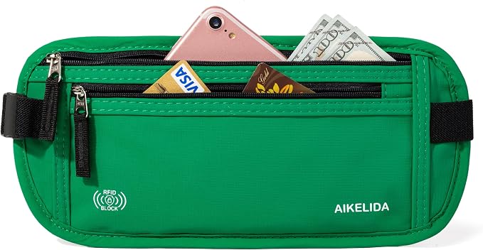 Money Belt - Slim Passport Holder RFID Blocking Travel Wallet Undercover Fanny Packs for Men Women - Green by AIKELIDA