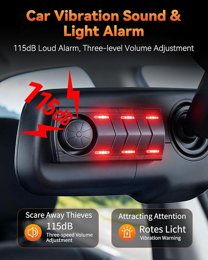 Upgraded 115dB Car Alarm System, Anti-Theft Vibration Sensor Alarm with Ultra-Bright Red Warning Light, Wireless Remote Anti Theft Vehicle Device, for Car, RV, SUV, Truck. - Image 2