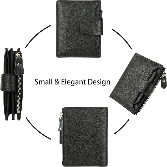 Small Compact Women Wallet RFID Blocking Genuine Leather Bifold Purse with ID Windows - Image 3