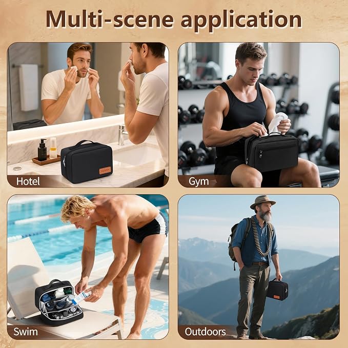 Toiletry Bag for Men,Mens Travel Toiletry Bag Organizer | Men's Travel Essential,Water Resistant Shaving Travel Bag for Toiletries Accessories,Mens Toiletries Travel Bag Hanging-Black - Image 8