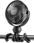 Gaiatop Mini Portable Stroller Fan, Small Clip on Fan 3 Speed Rechargeable | 360° Rotate Flexible Tripod, Battery Operated Detachable, Cooling for Car Seat Crib Treadmill Travel Black by GAIATOP