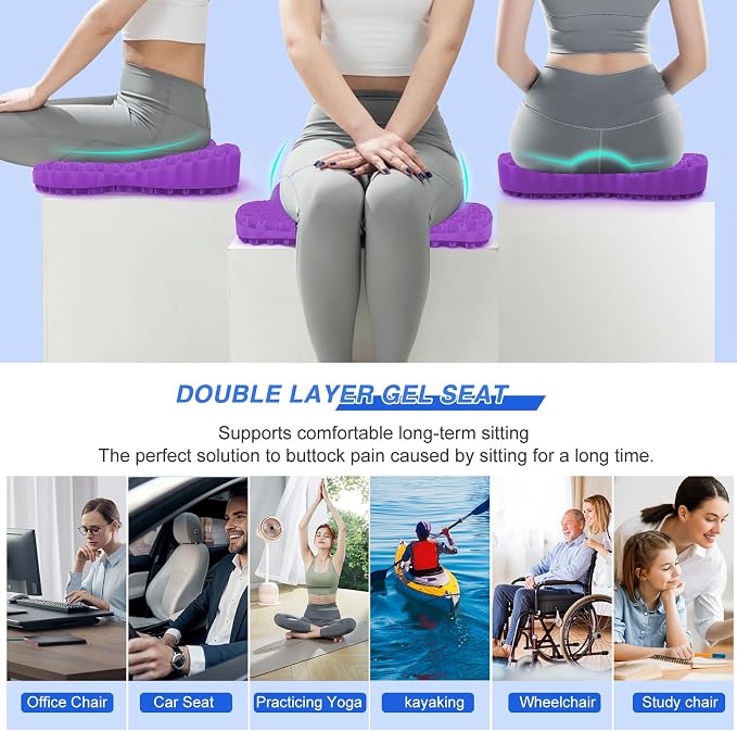 Thicken 19.7in Seat Cushion, Gel Seat Cushion for Long Sitting–Office Chair, Wheelchair, Car Pad, Large Cooling Support Pad for Back Pain, Sciatica, Tailbone Pain Relief - Image 7