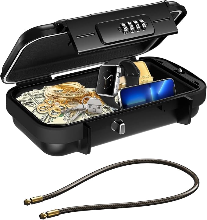 AMIR Portable Safe Box, Combination Security Case LockBox with Code, Waterproof Anti-Theft Mini Travel Safe Box with Removable Chain, Portable Lock Box for Home, Office, Christmas by AMIR