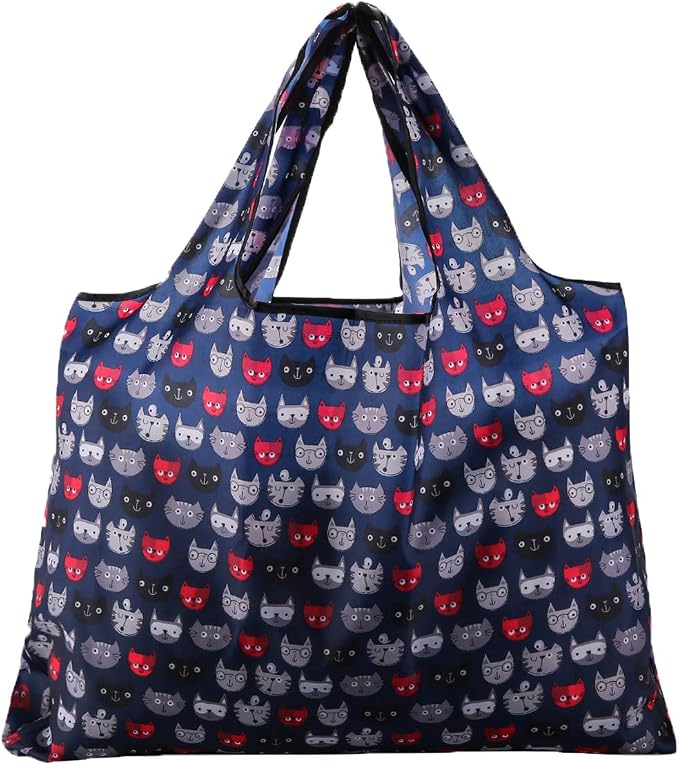 Reusable Grocery Bag, 2 Packs Large Washable | Foldable Eco Friendly Nylon Heavy Duty Fits in Pocket Shopping Tote Bag Mothers Day Gifts (Cattie) - Image 3