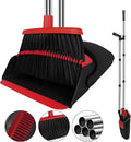 Red Broom and Dustpan Combo Set, 51" Long Handle Broom | Built-in Comb Dustpan for Pet Hair Removal, Foldable Upright Storage Design by UDUK