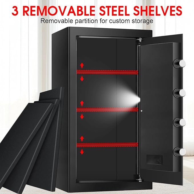 6.0 Cub Large Home Safes Fire and Waterproof, Anti-theft Fire Proof Safe Box with Digital Keypad, Key Lock and 3 Removable Shelves, Security Safes Fireproof Waterproof for Home Document Valuables - Image 4