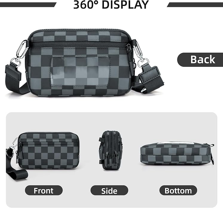 FODOKO Wristlet wallets for Women RFID crossbody bags with 4 Zippers | Checkered quilted nylon with credit card slots, cell phone organizer, and coin purse for travel and everyday carry - Image 7